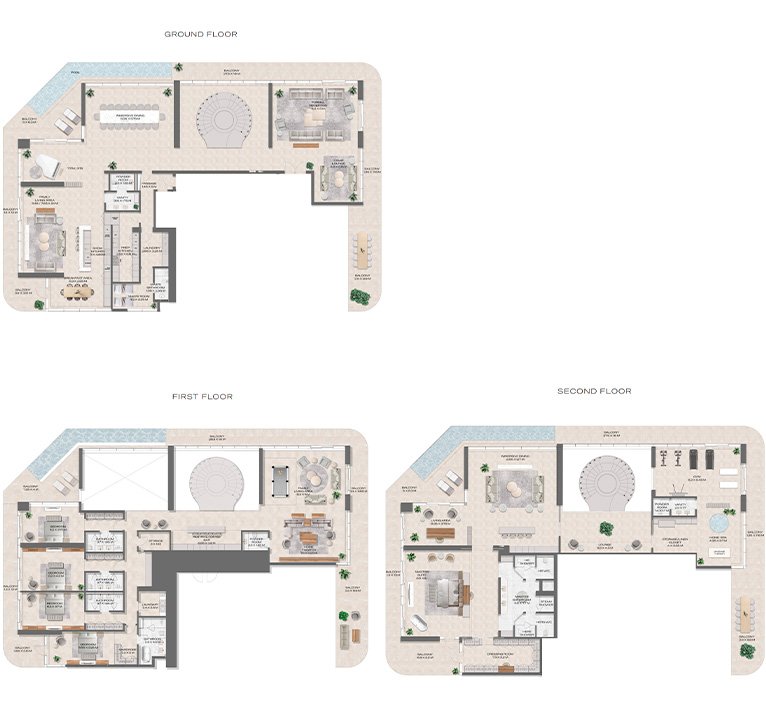 Premium 5 bedroom apartment floor plan with spacious interiors and private balcony