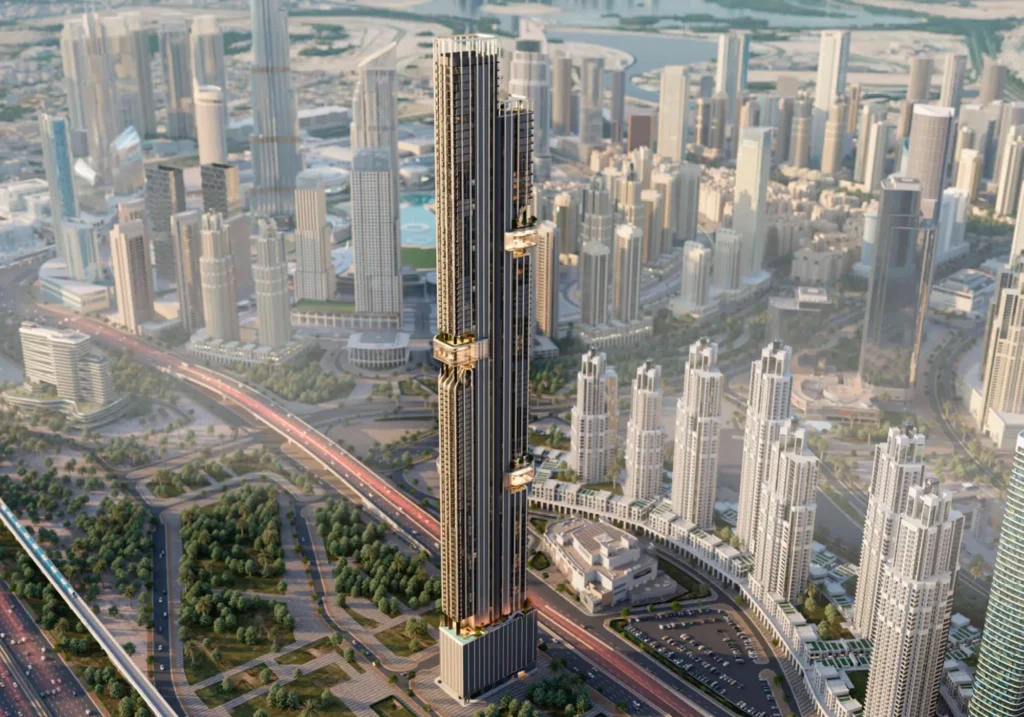Exterior view of the iconic DWTN Residences by Deyaar tower in Downtown Dubai